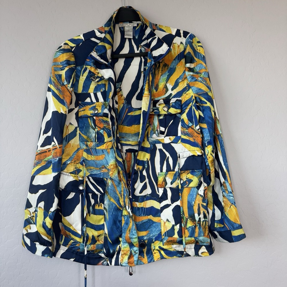 Alberto Makali Small Field Jacket Blue Yellow Abstract Animal Long Sleeve Zip